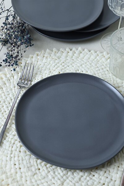 Keramika 22 cm Wide Matte Gray 6 Pieces Sardes Cake Plates - 959