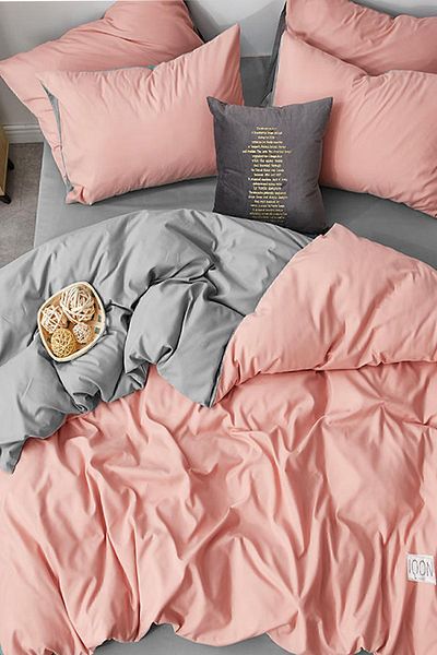 İQON Sada povlaků na přikrývku s elastickými prostěradly Single Salmon-Grey