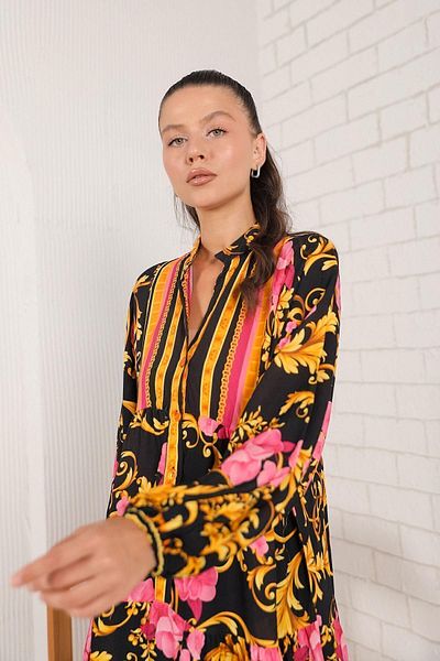 BRZ COLLECTION Rochie de damă din viscoză cu model muștar