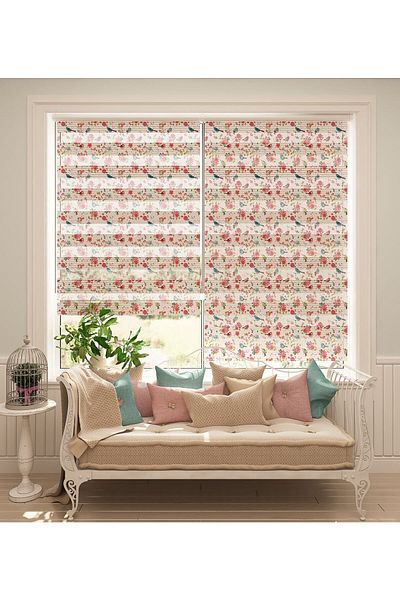 Turuncu Dizayn Pink Bird Spring Flowers Patterned Digital Printed Zebra Roller Blinds for Living Room