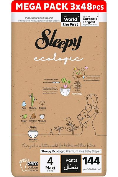 Sleepy Ecologic Pants Size 4 | 144 Count | (3X48) Eco-Friendly | Hypoallergenic | Absorbent