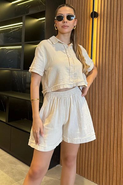 GÜLSELİ Stone Shirt and Shorts Set for Women