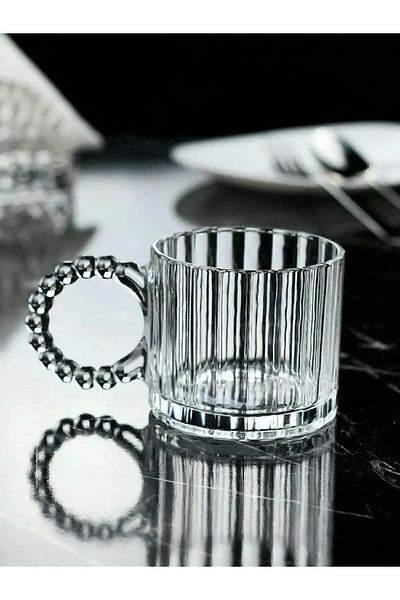 KRD Home Beaded Glass Cup with Handle 3-Piece Tea Coffee Cup
