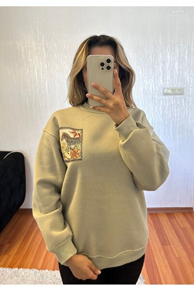 SHINE STYLE Açık Yeşil Arka Zebra Baskı Tasarım Sweet