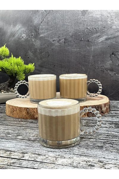 KRD Home Beaded Glass Cup with Handle 3-Piece Tea Coffee Cup