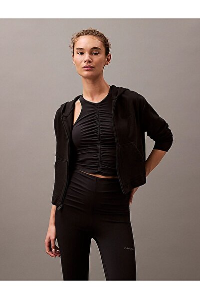 Calvin Klein Kadın Düşük Omuz Çizgili Rahat Kesim Siyah Sweatshirt 000QS7270E...