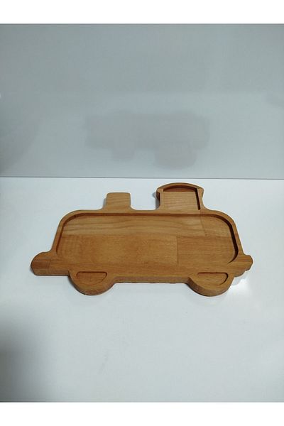 AR&MA WOOD natural Wooden Train Look Presentation Food Plate for Baby and Child