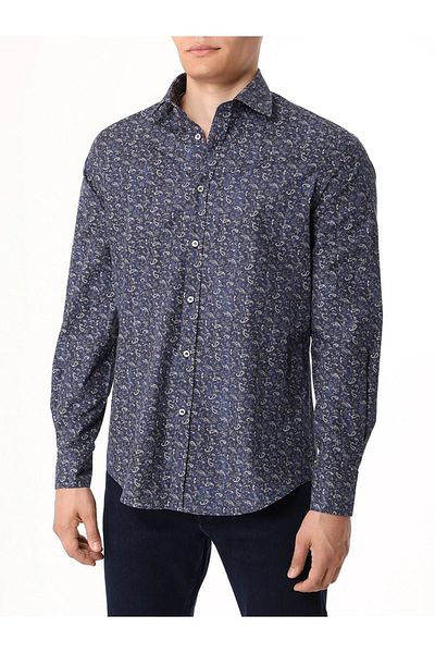 PAUL&SHARK Blue Patterned Comfortable Men's Shirt - Buttoned, 14313109 Cf-G17