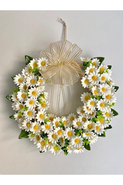 Beykan 25X25 Tr White Ornament Wooden Door Wreath - Daisy Decor