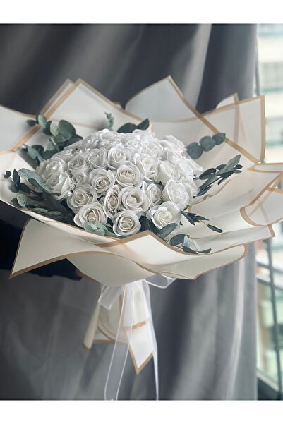 hayalidesign 50 adetli beyaz solmayan isteme gül buketi sevgililer günü bouquet
