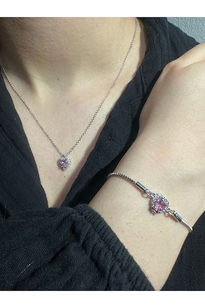 BİOFİSTORE Heart Detailed Necklace and Elevator Bracelet Bijoux Set Perry Accessories