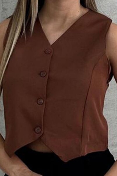 Balenbi Κοντό διπλό κρεπ γιλέκο με λαιμόκοψη - Γυναικείο 1088