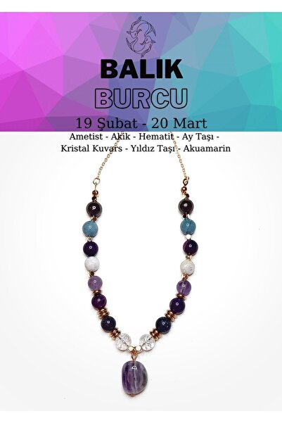 LEMURYANSTONE Balık Burcu Kolye Ametist- Yıldıztaşı- Akuamarin-Hematit-Aytaşı...