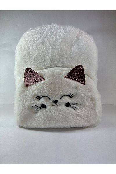 MEYL ÇANTA Cat Patterned Plush Furry Strap Children's Backpack