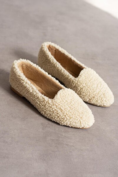 STOCON Γυναικείες Μπαλαρίνες Σπίτι σε Κρεμ Χρώμα - Παντόφλες Lamb Boots