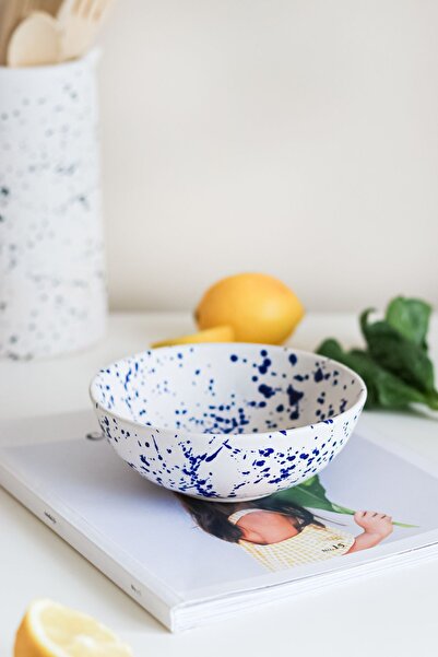Beige & Stone Navy Blue Ceramic Salad Bowl - Spotted Breakfast Soup Pouch 350 ml