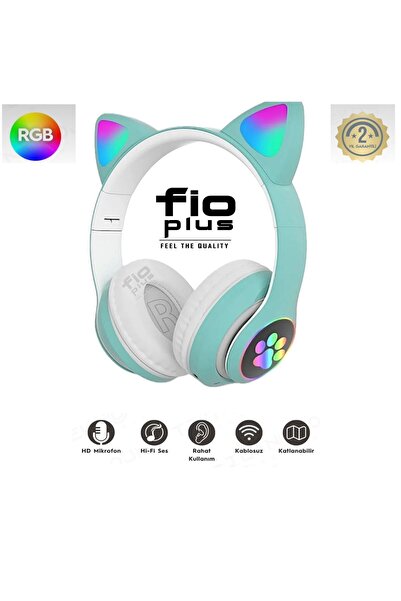 FİOPLUS Kablosuz Bluetooth 5.0 Led Işıklı Kedili Kulaklık Hediye ios Android ...