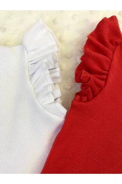 ARYA BABY Fırfır Kol Detaylı 2li Kız Bebek Çocuk Tişört-üst Giyim-sıfır Kol