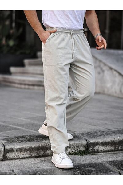 BERNEO Pantaloni unisex relaxați cu aspect de in