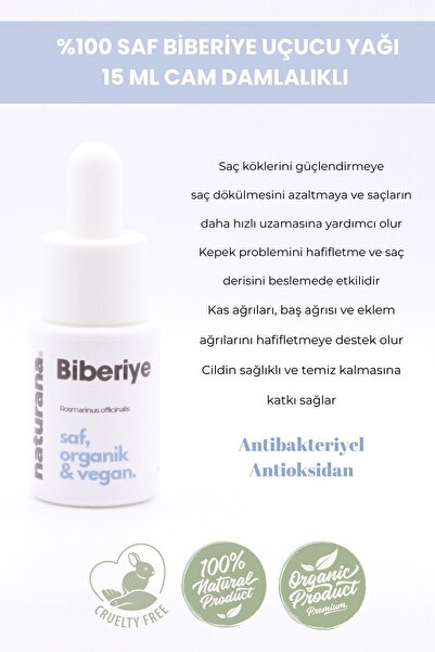 Naturana %100 Saf Biberiye Uçucu Yağı Aromaterapi Yağı Difüzör Kokusu 15 ml K...