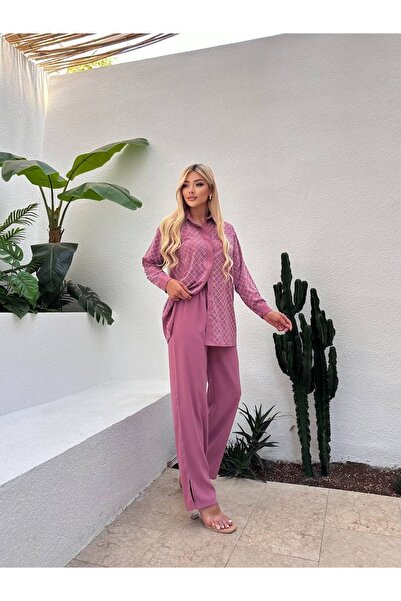 NEW STATION Yaşam Statıon - Set cămașă și pantaloni cu detalii din piatră