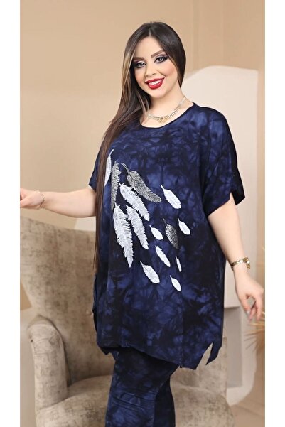 HÜLYA BUTİK Plus Size Feather Patterned Batik Loose Blouse