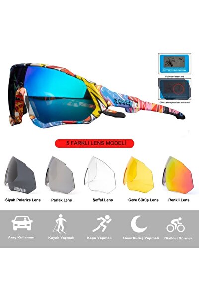 KAPVOE Hurricane Değişebilir 5 Lens Mtb Polarize Bisiklet Spor Dağ Kayak Gözlüğü