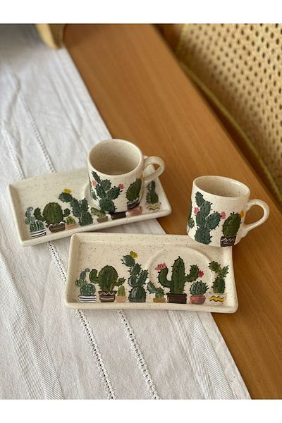 Store كوب قهوة تركي بتصميم خاص على شكل صبار - قطعتين