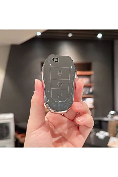 AYZ GARAGE بيجو - سيتروين - Ds غطاء مفتاح TPU رمادي (مصباح أمامي متوسط المفتاح)