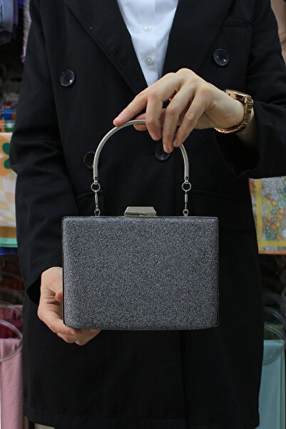 ROZA CANTA Kadın Gri Simlikum Abiye , Clutch Gece Çantası