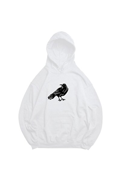FECCY Unisex bela majica sa kravom printom, oversize