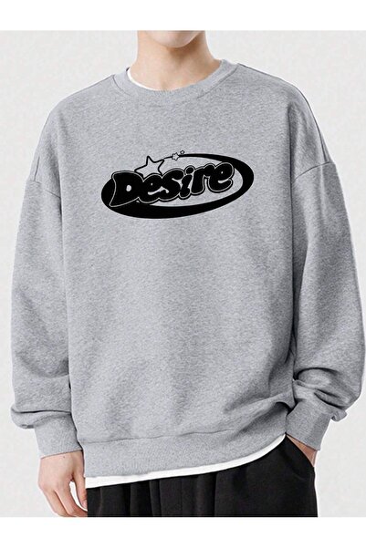 FECCY Hanorac oversize unisex gri cu imprimeu Desire