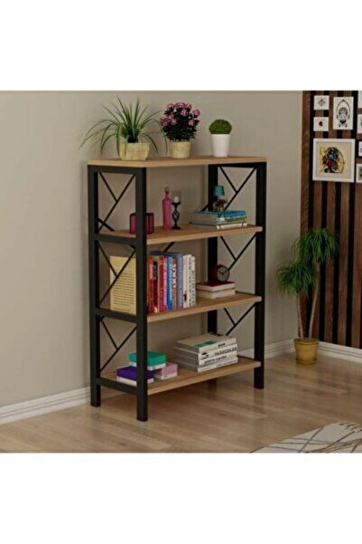 MFG AHŞAP Demir Ayaklı 4 Raflı Kitaplık 120x70x25