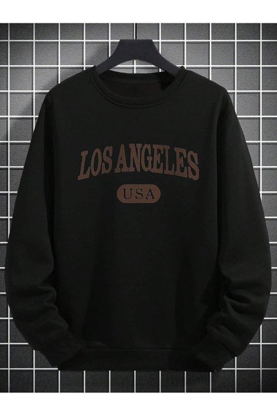 FECCY Unisex Siyah Bisiklet Yaka Oversize Sweatshirt Baskılı