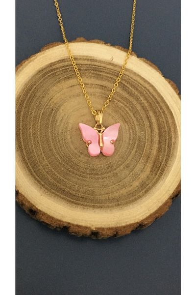 Gizemli Aksesuar Girl's Pink Color Butterfly Necklace