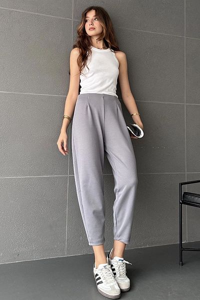 bacc Women's Gray High Waist Balloon Pants Bc24Ch1108