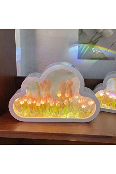 Kebar El Yapımı Bulut Gece Lambası - Lale Temalı, 2’si 1 Arada Ayna Ve Lamba,...