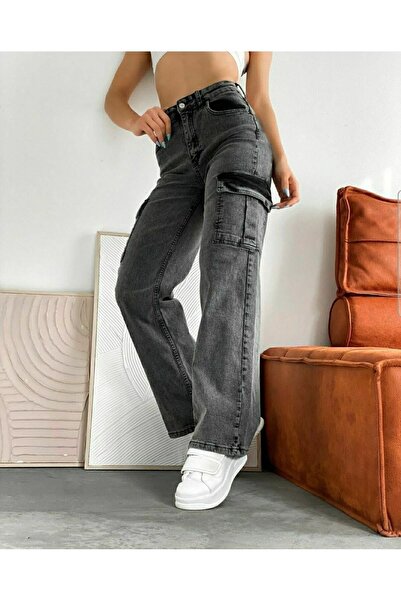 DRC trend Pantaloni de jeans cu talie super înaltă din lycra, largi, fără buz...