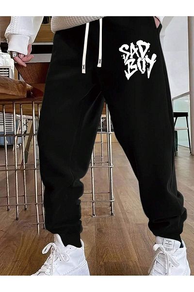 Mythologie Ψηλόμεσο μαύρο εμπριμέ Jogger Sweatpants - Ελαστικό Χειμώνα