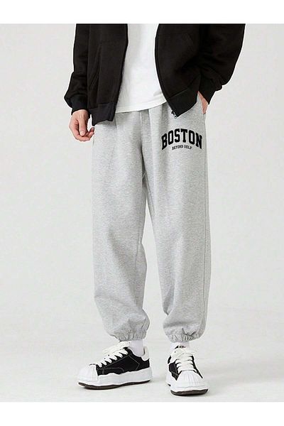 Mythologie Boston Beyond Self High Waist Rubber Leg Jogger Sweatpants - Γκρι εμπριμέ χειμώνα