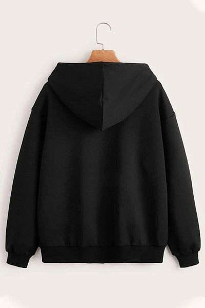 Mythologie London Black Printed Oversize χοντρή ζακέτα - με κουκούλα και τσέπες με φερμουάρ