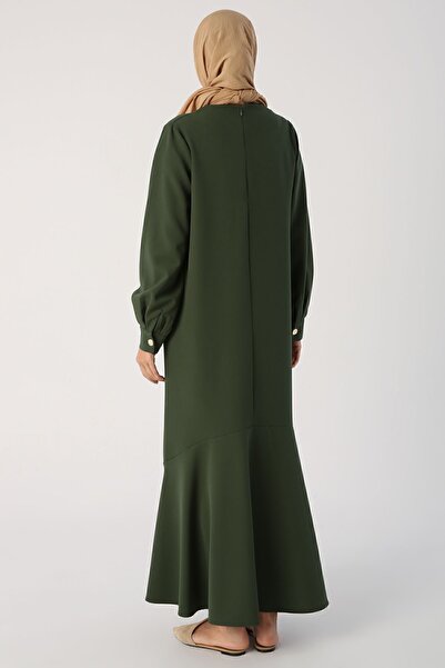 ALLDAY Ciemnozielona sukienka z falbankową spódnicą