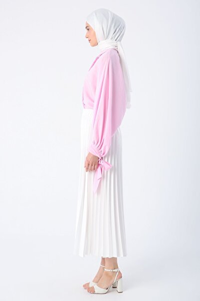 ALLDAY White Pleated Comfortable Fit Satin Skirt with Elastic Waist