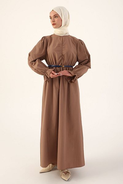 ALLDAY Φόρεμα Milk Brown Gathered ζωσμένο