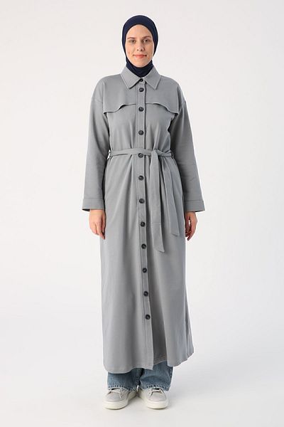 ALLDAY Γκρι ανεμοθραύστης με κουμπιά Άνετο Abaya