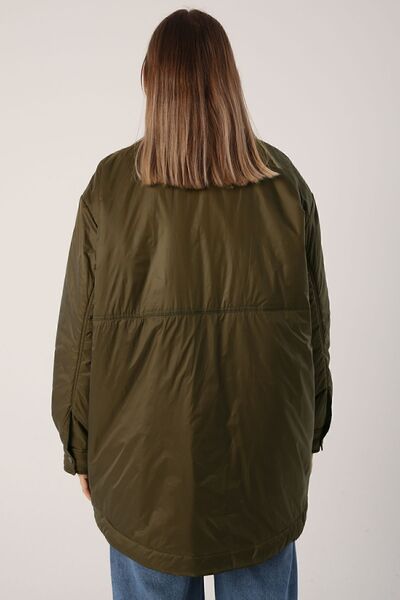 ALLDAY Khaki Oversize Snap Fastener Shirt Collar Coat