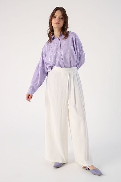 ALLDAY Pantaloni albi cu talie elastică plisați în față