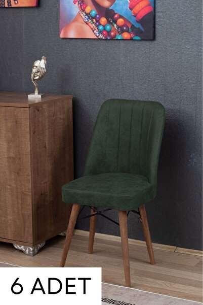 BERAZZİ Jev Serisi Mutfak Sandalyesi , Yemek Sandalyesi , 6 Adet Haki Sandalye