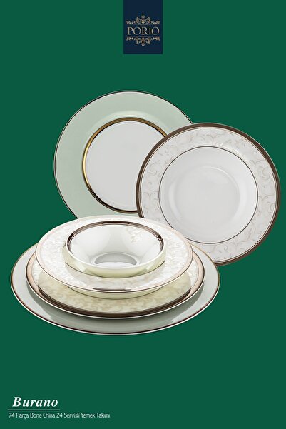 Porio Burano 74 Parça Bone China Suplalı 12 Kişilik Porselen Yemek Takımı