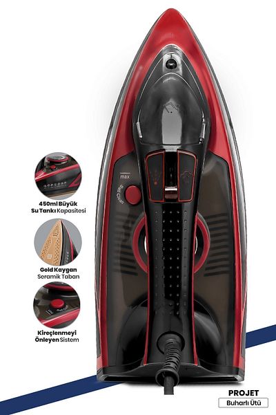 GOLDMASTER Projet 2600 Watt 160 Gr Shock Steam Iron with Ceramic Base
